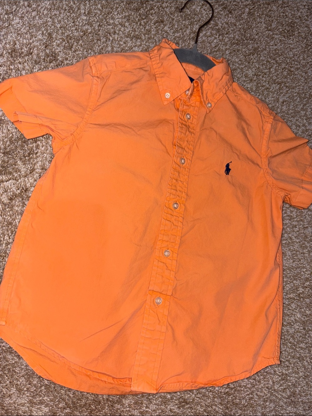Ralph Lauren Orange Short-Sleeve Button-Down Shirt with Navy Pony
